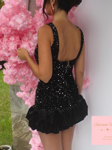 Mini Vestido Sayuri Negro/Plata Lentejuelas Terciopelo [5]