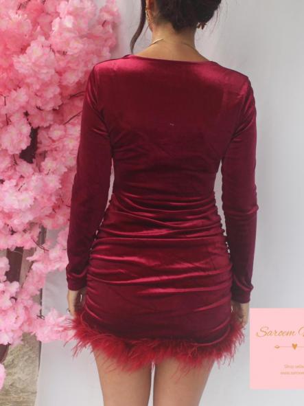 Vestido Leila Terciopelo Plumas Burdeos [5]