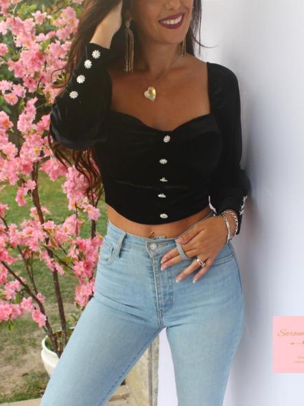 Top Brillantes Terciopelo Negro