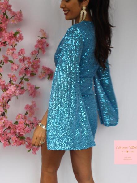 Vestido Manga Abertura Azul [2]