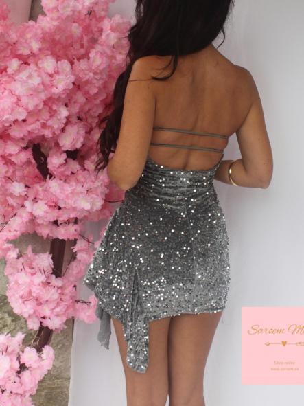 Mini Vestido Marian Terciopelo Lentejuelas Gris/Plata [3]