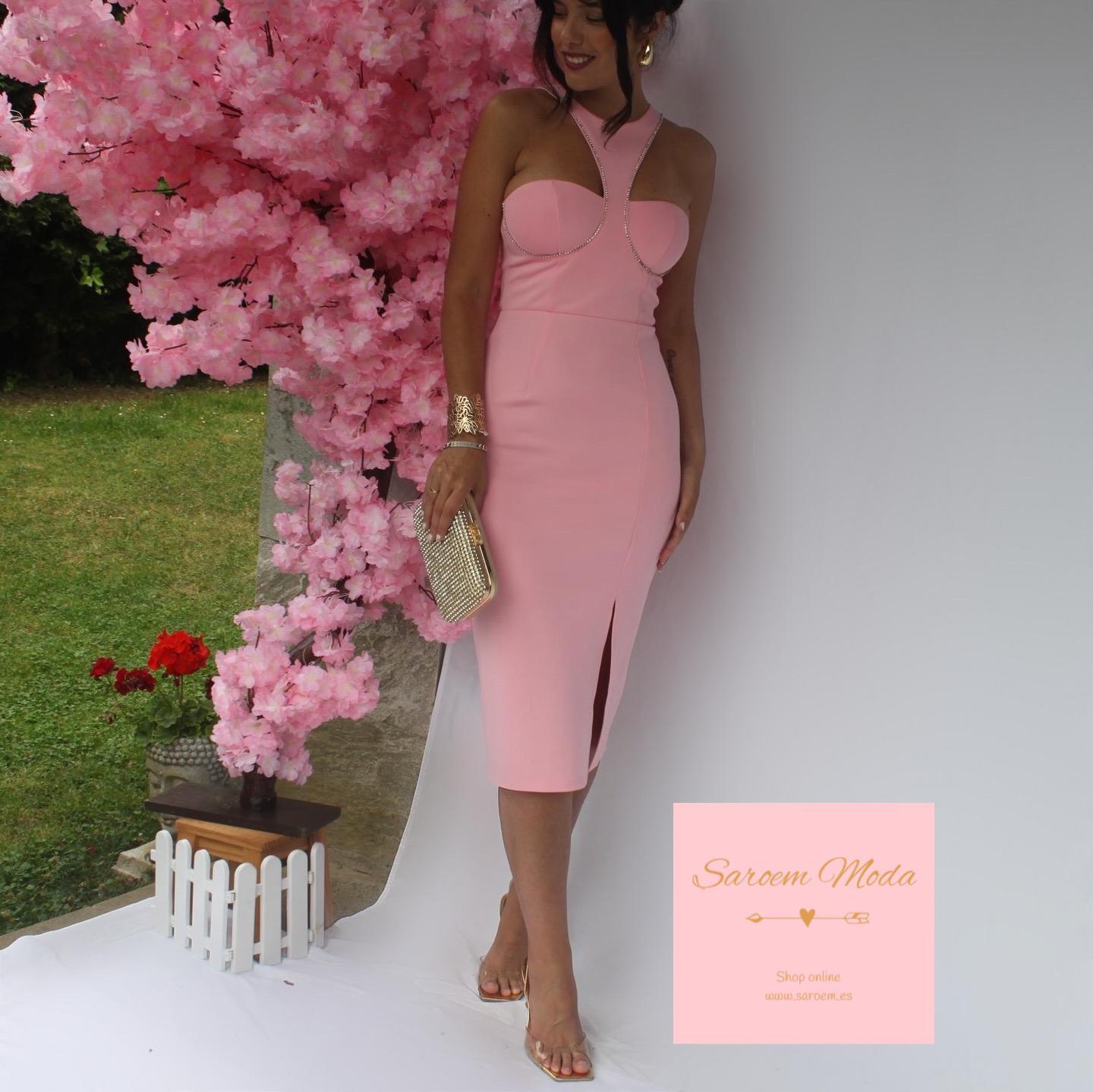 Vestido Strass Rosa Pastel