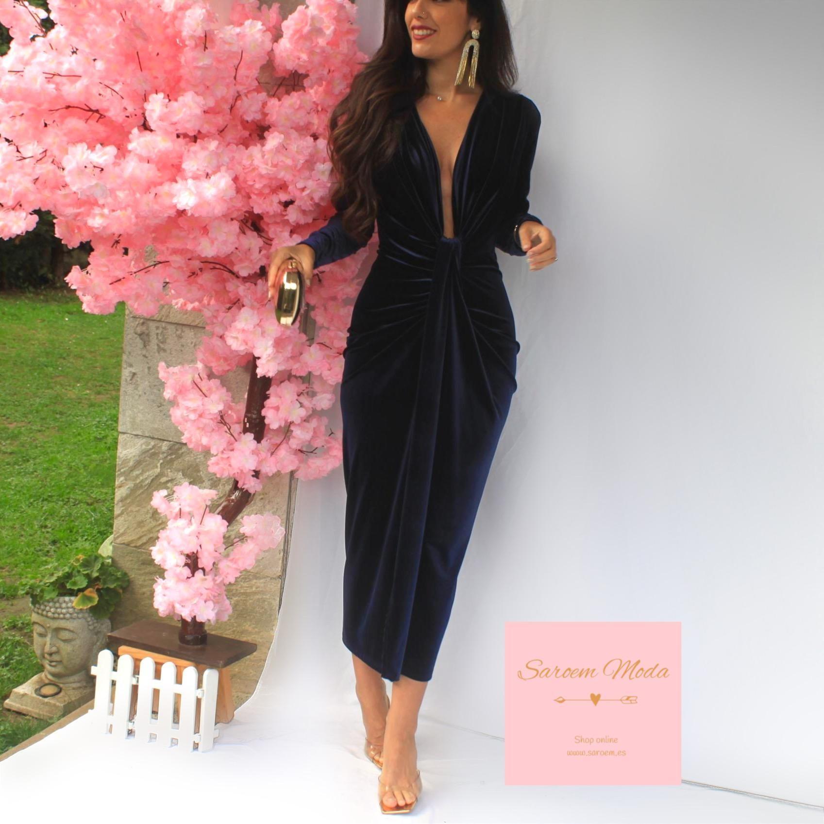 Vestido Damia Terciopelo Azul Marino