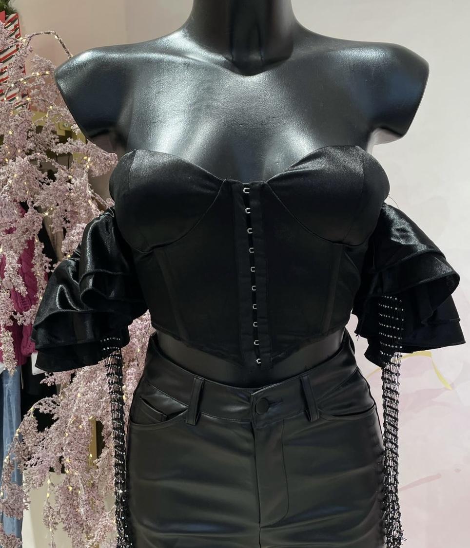 Top Corset Raso Negro