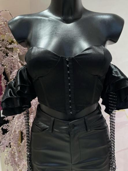 Top Corset Raso Negro