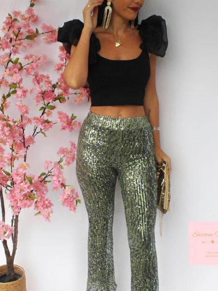 Pantalón Lentejuelas Leopardo Verde [2]