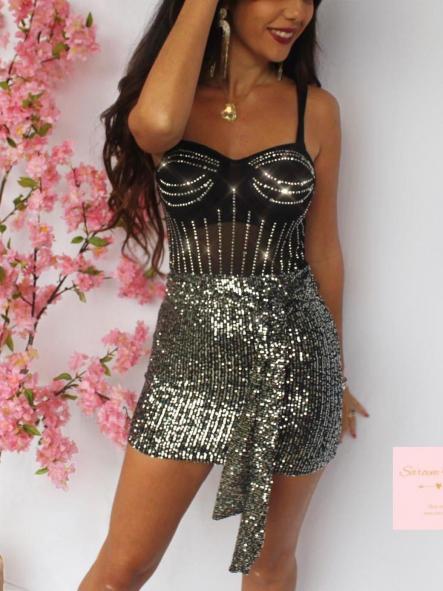 Falda Lentejuelas Negro/Plata [3]