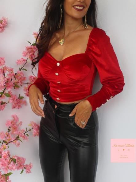 Top Brillantes Terciopelo Rojo Cereza