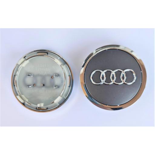 69 x 58 mm. Tapa Buje Rueda Valida para "Audi"   Color  Gris   Diametro:  Exterior 69mm. Interior 58mm. [1]
