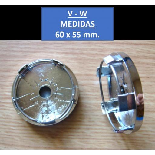 60 x 55 mm. Tapa  buje rueda  "VW Volkswagen"  Diametro:  Inte. 55 mm  Exterior 60mm. [2]