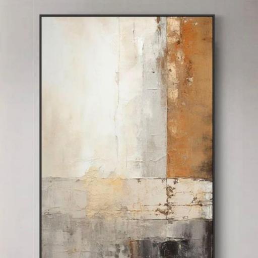 Cuadro Abstracto 130x90 cm Pintado a Mano en Tonos Neutros Cálidos – Decoración para Oficina [2]