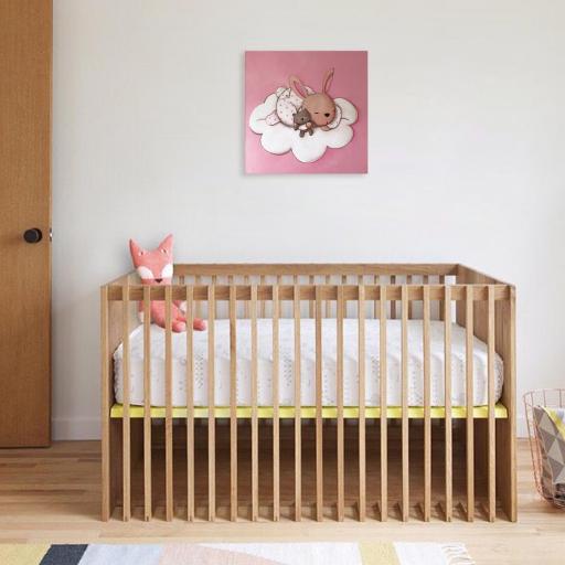 CUADRO INFANTIL Conejo bebé en tonos rosas 40x40 cm. Cuadros infantiles por encargo con tema y colores a elegir. Cuadritos para bebés  [3]