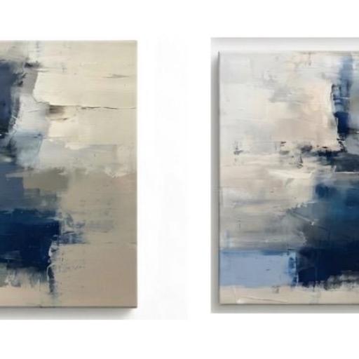 Díptico ABSTRACTO CON TEXTURA en tonos azules. 2 lienzos de 100x60 cm. y 125x60 cm. Pintados a Mano (Sin Marco) [1]