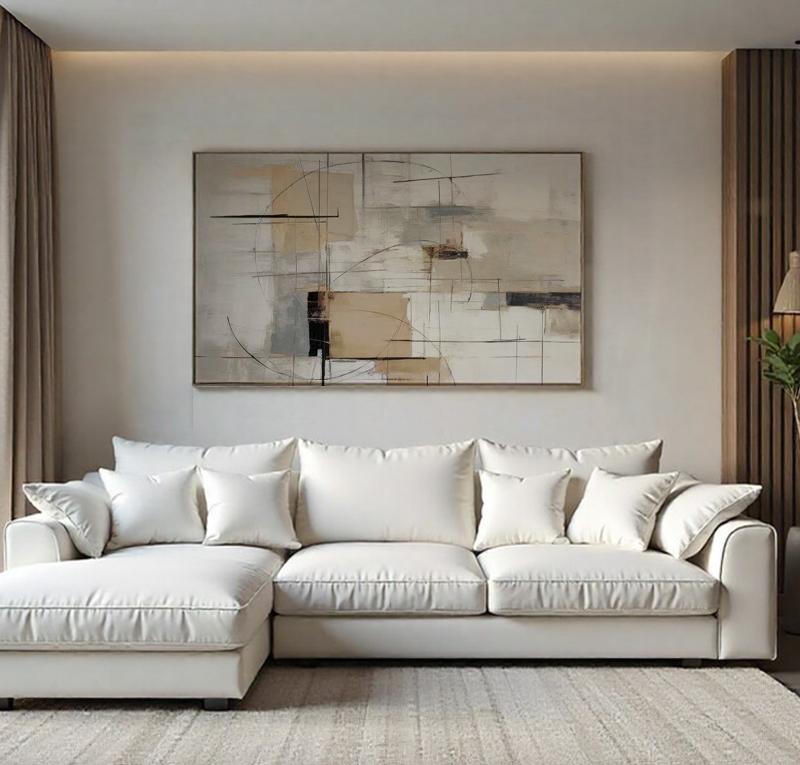 Cuadro Abstracto 130x90 cm en Tonos Neutros Cálidos – Arte Moderno para Decoración de Interiores