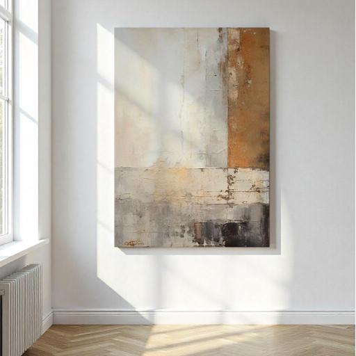 Cuadro Abstracto 130x90 cm Pintado a Mano en Tonos Neutros Cálidos – Decoración para Oficina [1]