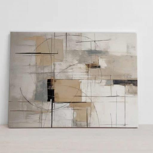 Cuadro Abstracto 130x90 cm en Tonos Neutros Cálidos – Arte Moderno para Decoración de Interiores [1]