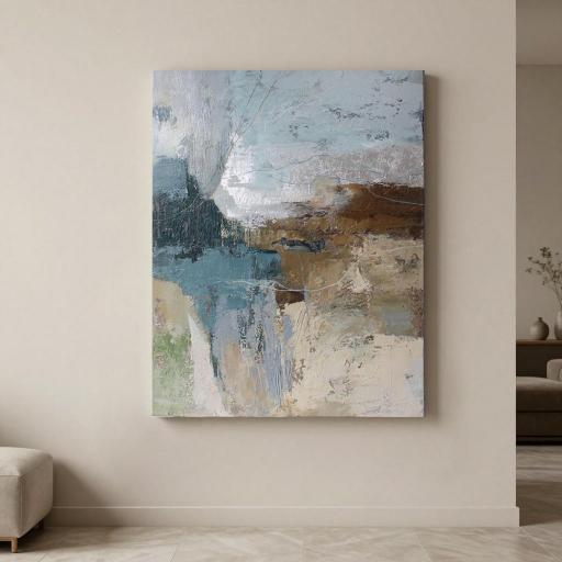 Cuadro Abstracto en tonos neutros con textura 100x70 cm – Pintado a Mano (Sin Marco) [1]