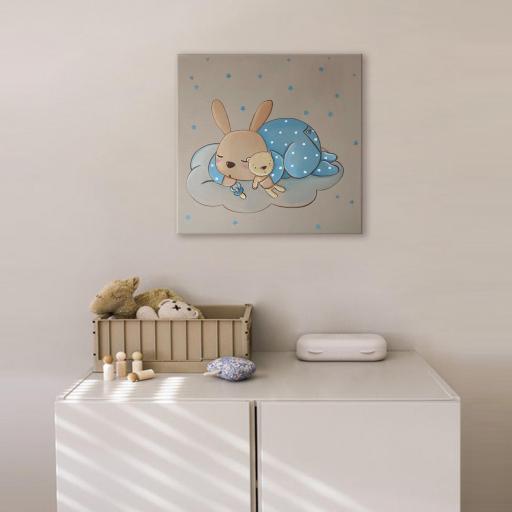 CUADRO INFANTIL conejo bebé en tonos azules 40x40 cm. [3]