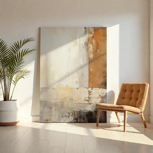 Cuadro Abstracto 130x90 cm Pintado a Mano en Tonos Neutros Cálidos – Decoración para Oficina [0]