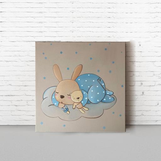 CUADRO INFANTIL conejo bebé en tonos azules 40x40 cm. [4]
