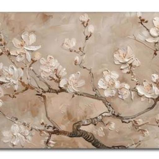 Cuadro decorativo pintado a mano de cerezo en flor con textura en tonos neutros – Pintado a Mano - Sin marco [1]