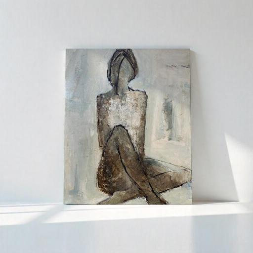 Cuadro Abstracto "Figura" en tonos neutros con textura 100x70 cm – Pintado a Mano (Sin Marco) [2]