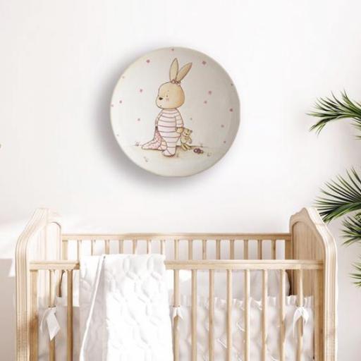 CUADRO INFANTIL redondo con conejita en tonos rosas y beige 40x40 cm. [2]