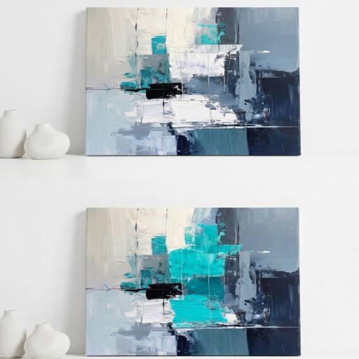 Díptico ABSTRACTO CON TEXTURA en tonos azules. 2 lienzos de 100x65 cm. y 125x65. Pintados a Mano (Sin Marco) [0]