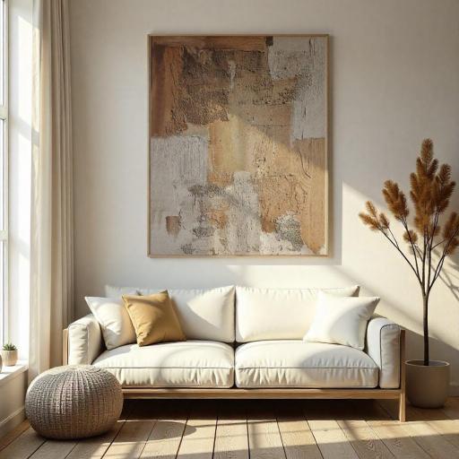 Cuadro Abstracto Texturizado Pintado a Mano en Tonos Neutros | Decoración Elegante 100x70 sin marco [0]