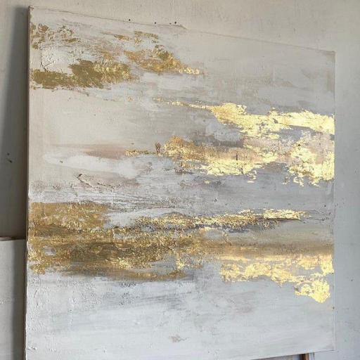 Cuadro personalizado pintado a mano con textura y Pan de Oro [2]