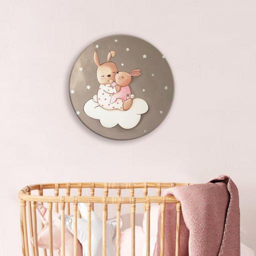 CUADRO INFANTIL redondo con conejita en tonos rosas 40x40 cm. [3]