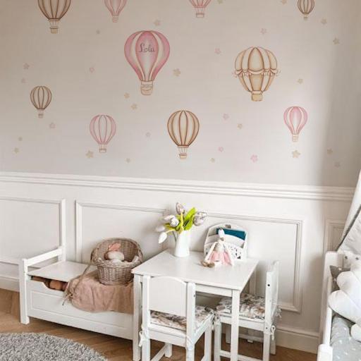 VINILO INFANTIL: globos aerostáticos en rosa y beige [1]