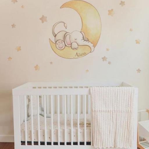 VINILO INFANTIL: elefante con luna y estrellas [1]