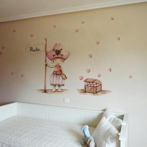 Vinilo Infantil Personalizado Niña Pirata con Nombre y Cofre de Corazones – Decoración de Pared para Habitación de Niñas [2]