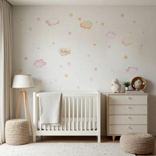 VINILO INFANTIL: Nubes y estrellas beige y rosa [0]