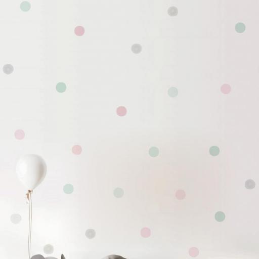 VINILO INFANTIL: topitos mint, rosa y gris. Pared de lunares en tonos pastel para decorar habitaciones de bebé niña [4]
