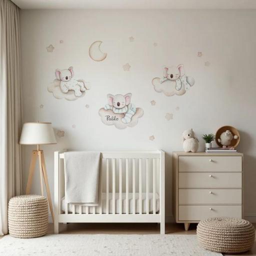 VINILO INFANTIL: Koalas en nubes, luna y estrellas [0]