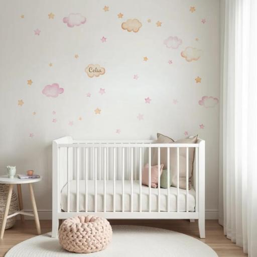 VINILO INFANTIL: Nubes y estrellas beige y rosa [1]