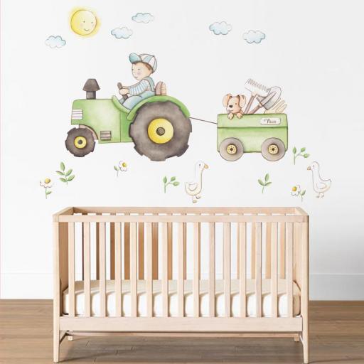 VINILO INFANTIL: Tractor con remolque