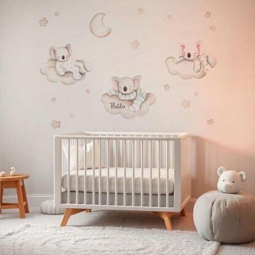 VINILO INFANTIL: Koalas en nubes, luna y estrellas [1]