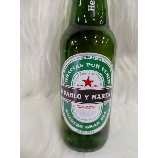 Cerveza Heineken con etiqueta y Llavero Personalizada, Tarjeta y envuelta con celofan y lazo [3]