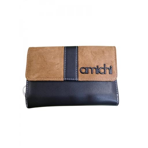 Cartera Billetero Amichi Negro Camel