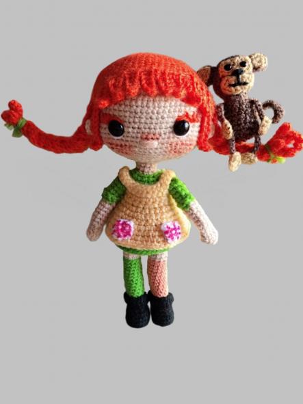 Pippi calzaslargas y Sr Nilsson a crochet hecho a mano muñeca amigurumi  hand made Pippi longstocking doll