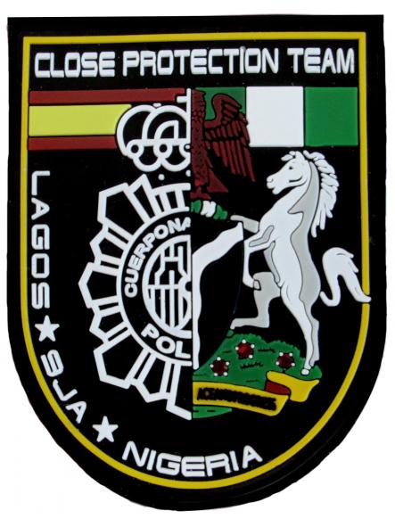 Policía Nacional CNP Servicio de Seguridad Embajada de Lagos Nigeria Close Protection Team parche insignia emblema distintivo