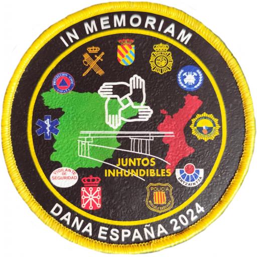 Dana España 2024 In Memoriam  Voluntarios Ejército Policía Nacional Foral Local Bomberos Vigilantes de Seguridad Mossos Ertzaintza Sanitarios Protección Civil Emergencias  parche insignia emblema distintivo