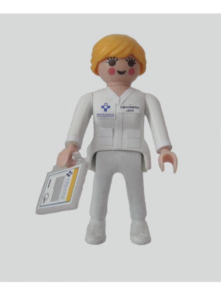 Playmobil personalizado con el uniforme de Enfermera del SESPA Servicio de Salud del Principado de Asturias mujer