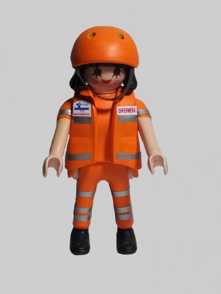 Playmobil personalizado con el uniforme de Enfermera de Emergencias SACYL de Castilla y León mujer