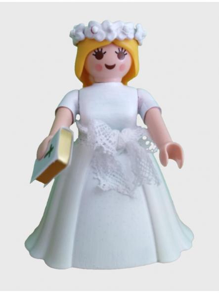 Playmobil personalizado de primera comunión modelo niña con traje y diadema de flores blancas  [0]