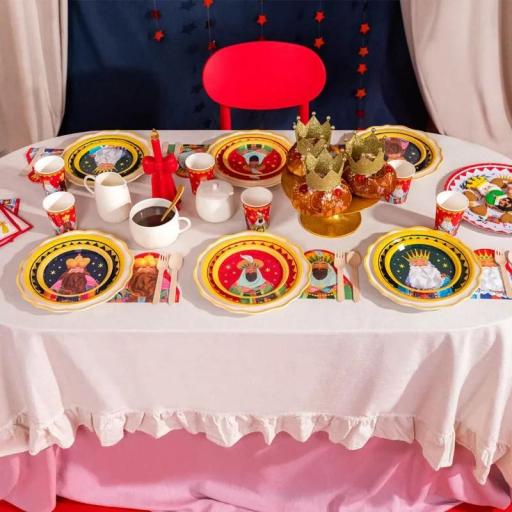 Plato Cartón Llano Redondo Ø 23 cm Noche de Reyes Magos [1]