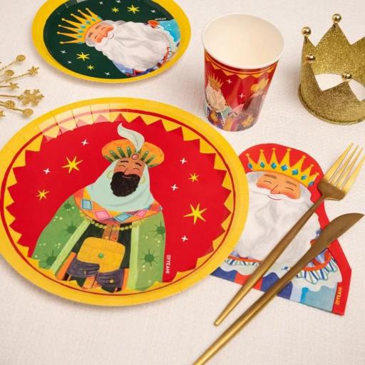 Plato Cartón Llano Redondo Postre Ø 17 cm Noche de Reyes Magos [2]